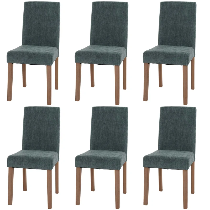 Lot de 6 chaises de salle à manger dossier haut en tissu chenille vert pieds en bois clair 04_0007639