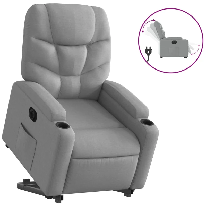 Fauteuil relax TV fonction de levage électrique très confortable en tissu gris clair DEC028317