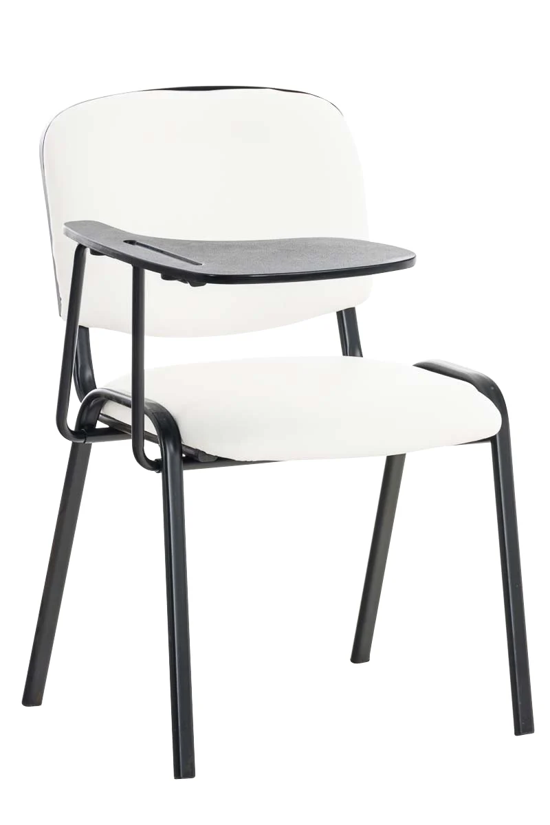 Chaise visiteur avec petite table rabattable pupitre en synthétique blanc support métal noir BUR10651