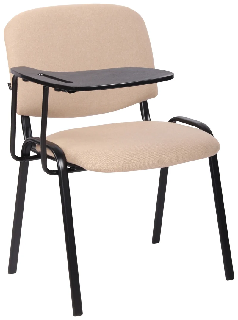 Chaise visiteur zone d'attente avec une petite table rabattable en tissu crème piètement à 4 pieds en métal 10_0007112