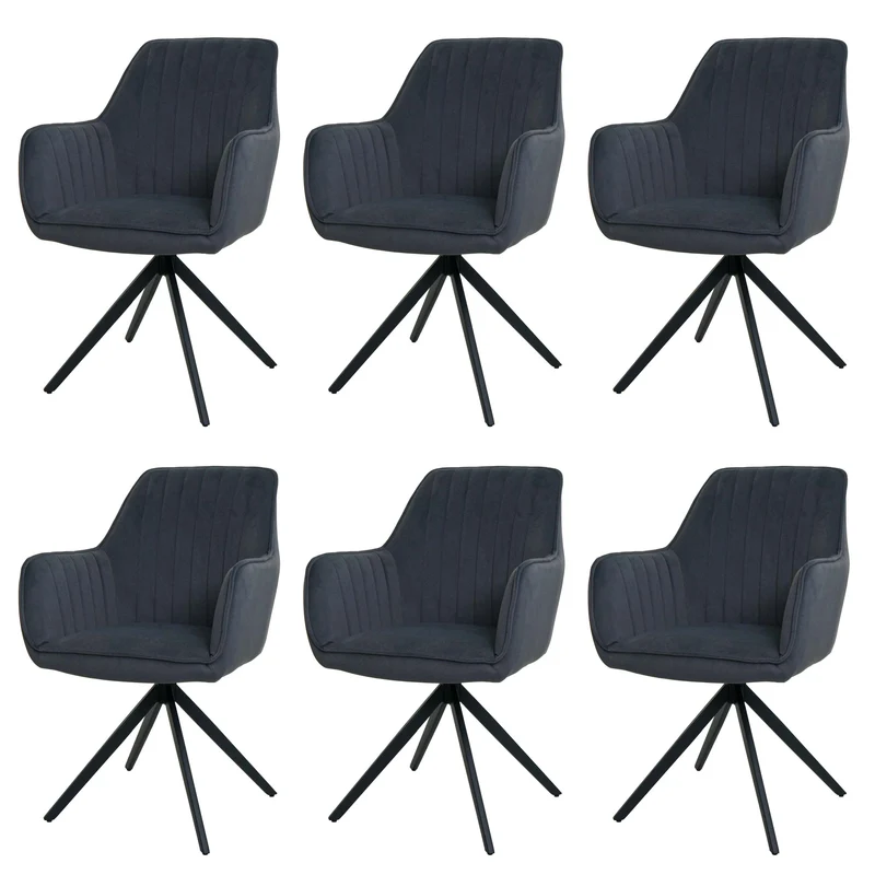 Lot de 6 chaises de salle à manger avec accoudoirs siège rotatifs en tissu anthracite cadre de trépied 04_0007744
