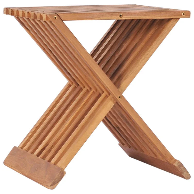 Tabouret assise pliable design simple 40 x 32 x 45 cm bois de teck brun DEC026365