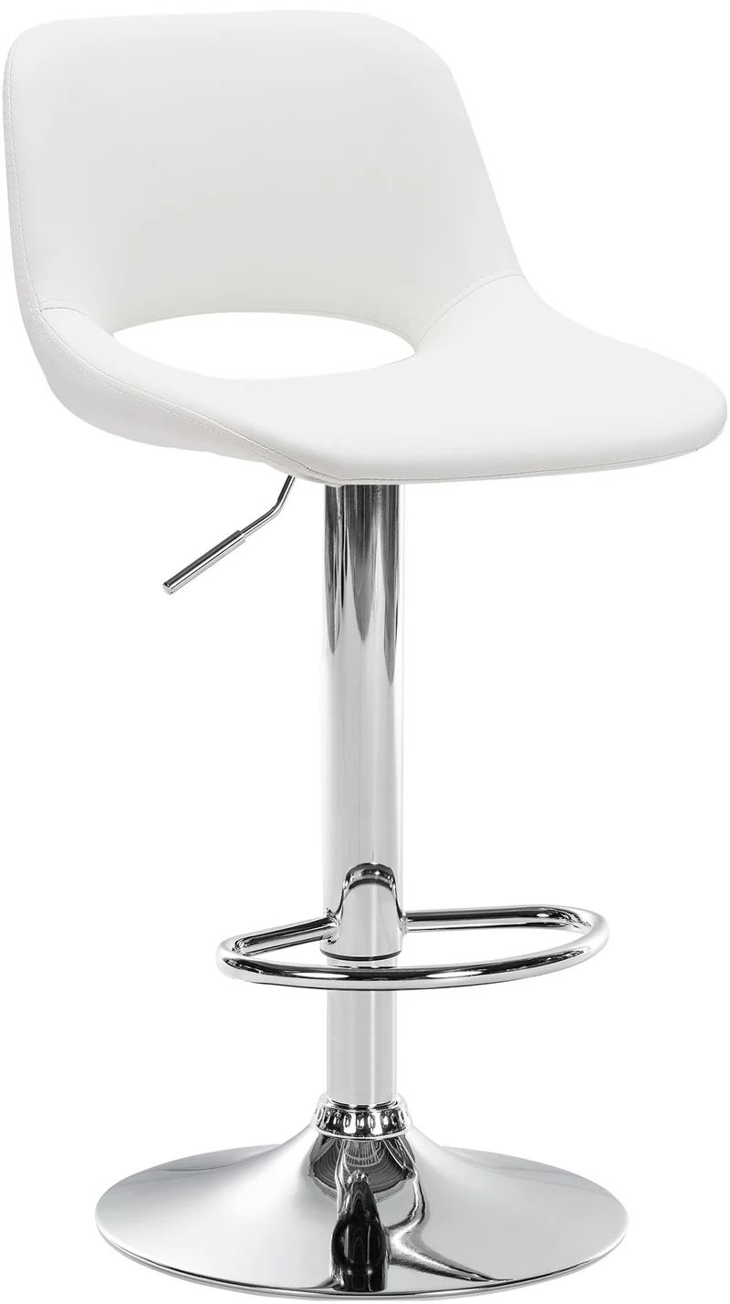 Tabouret de bar chaise haute x1 avec repose-pieds en PVC blanc piètement métallique chromé 10_0004578