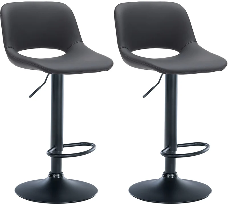 Tabourets de bar chaises haute x2 avec repose-pieds en PVC noir piètement métallique noir 10_0004066