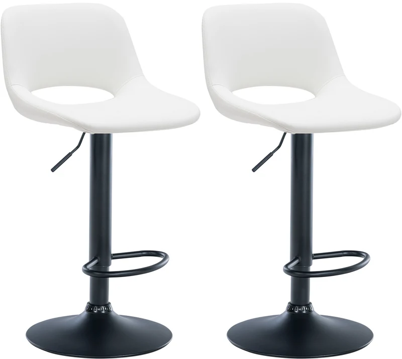 Tabourets de bar chaises haute x2 avec repose-pieds en PVC blanc piètement métallique noir 10_0004064