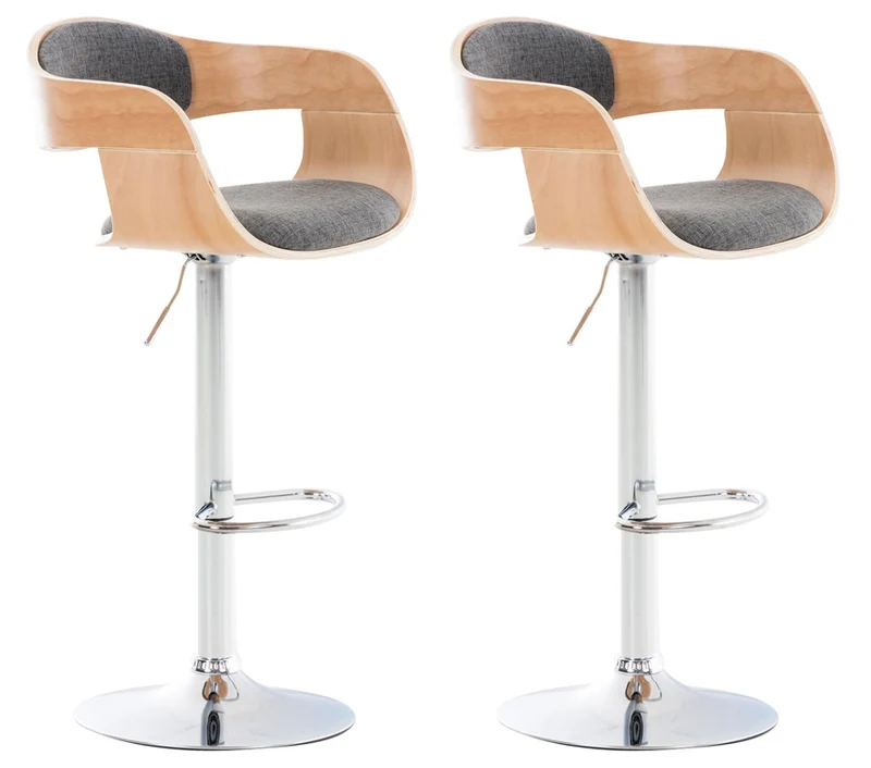 Lot de 2 tabourets de bar design scandinave en tissu gris et structure en bois clair 10_0004257