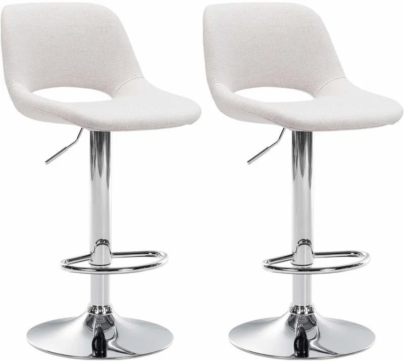 Tabourets de bar chaises haute x2 avec repose-pieds en tissu crème piètement métallique chromé 10_0004093