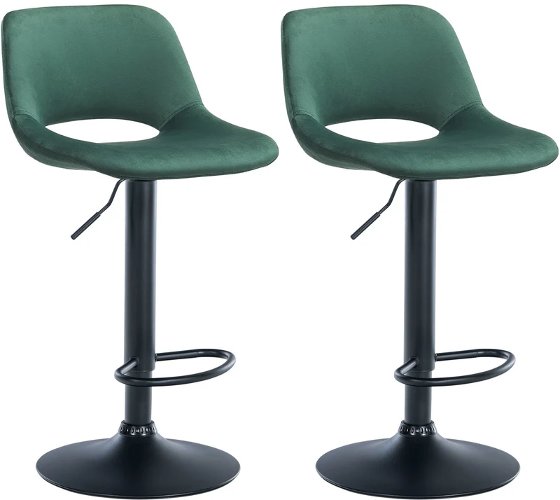 Tabourets de bar chaises haute x2 avec repose-pieds en velours vert piètement métallique noir 10_0004081