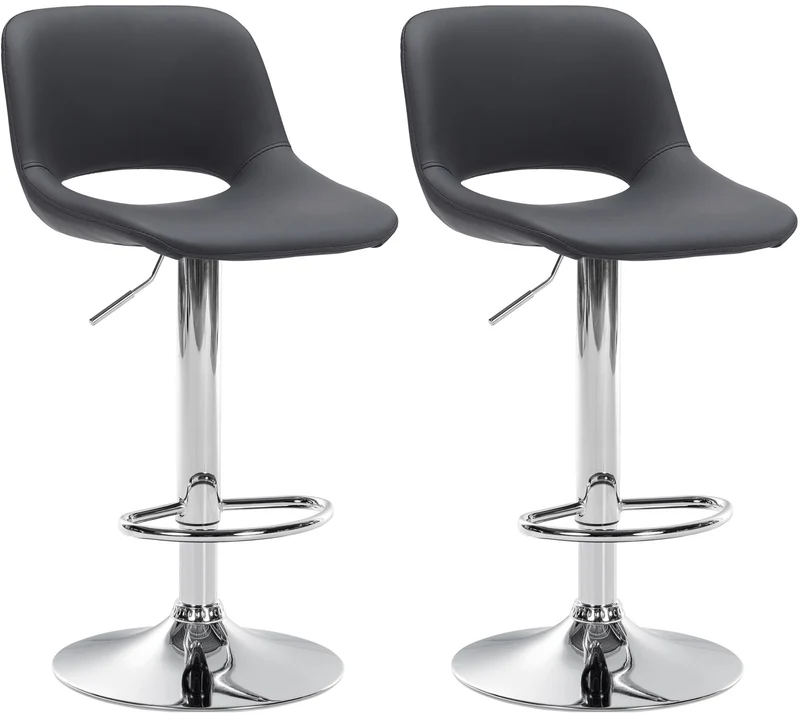 Tabourets de bar chaises haute x2 avec repose-pieds en PVC noir piètement métallique chromé 10_0004062