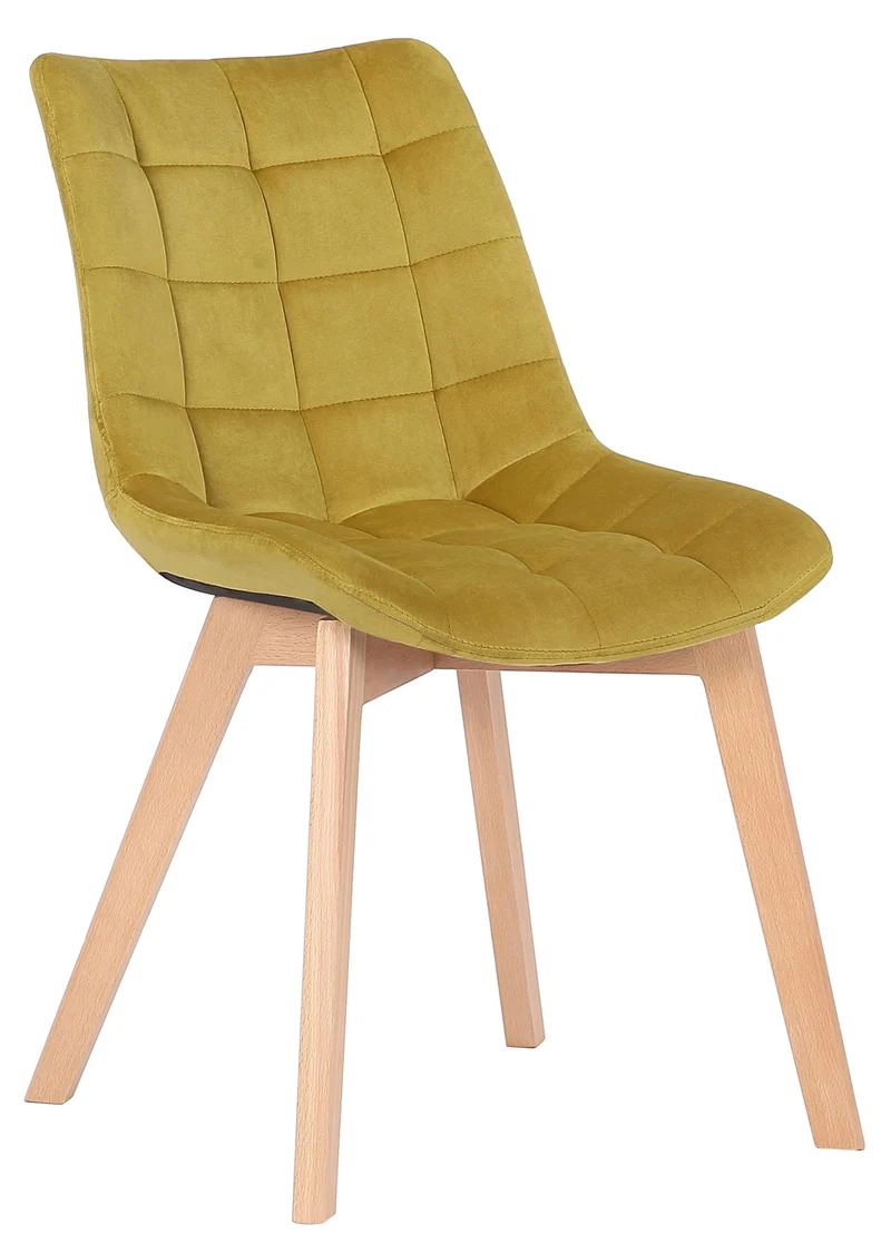 Chaise de salle à manger x1 rembourrage généreux en velours jaune piètement en bois 10_0002082