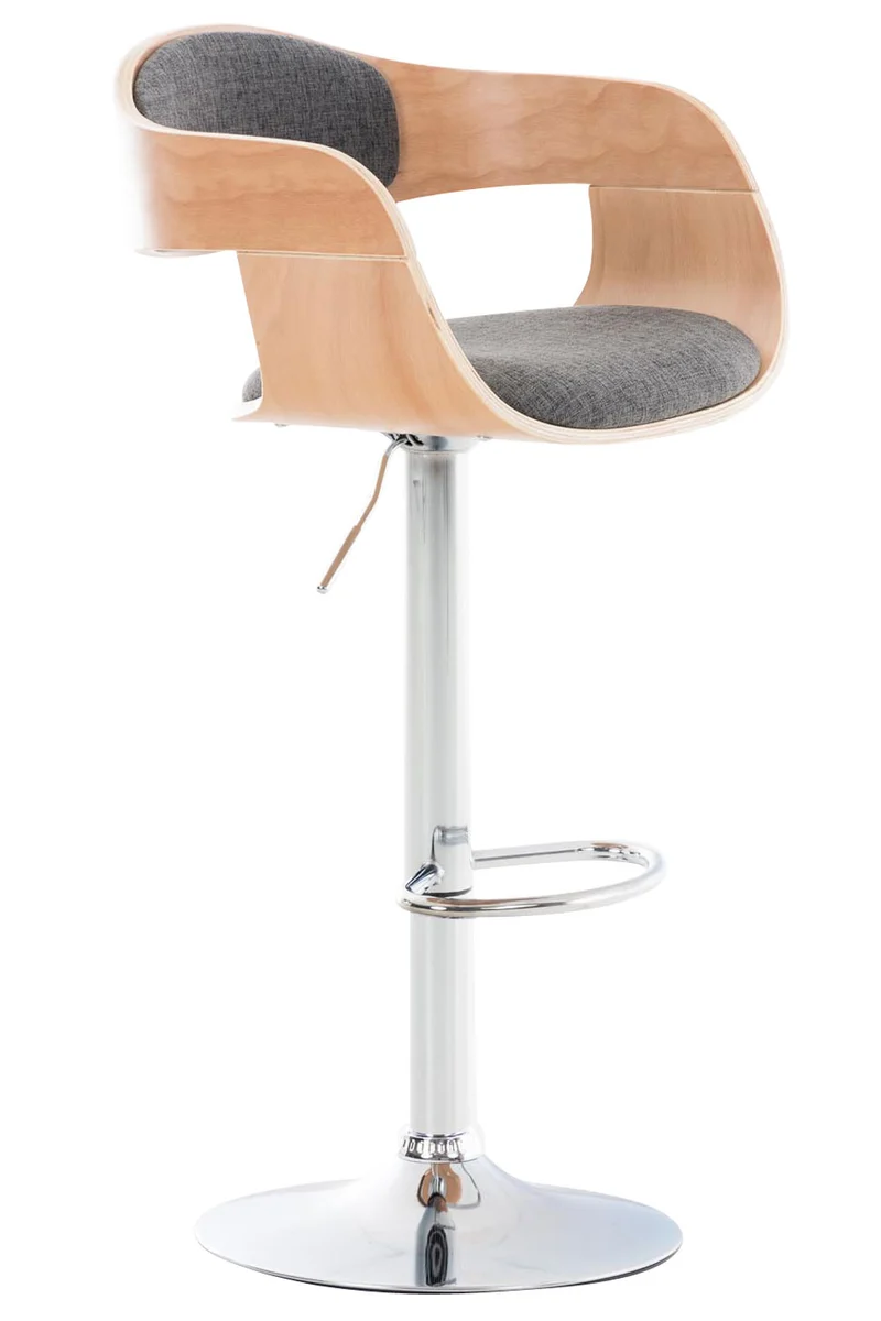 Tabouret de bar x1 design scandinave en tissu gris clair et structure en bois clair 10_0005052