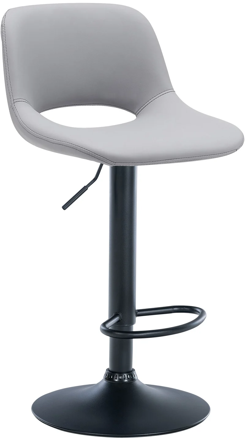 Tabouret de bar chaise haute x1 avec repose-pieds en PVC gris piètement métallique noir 10_0004583