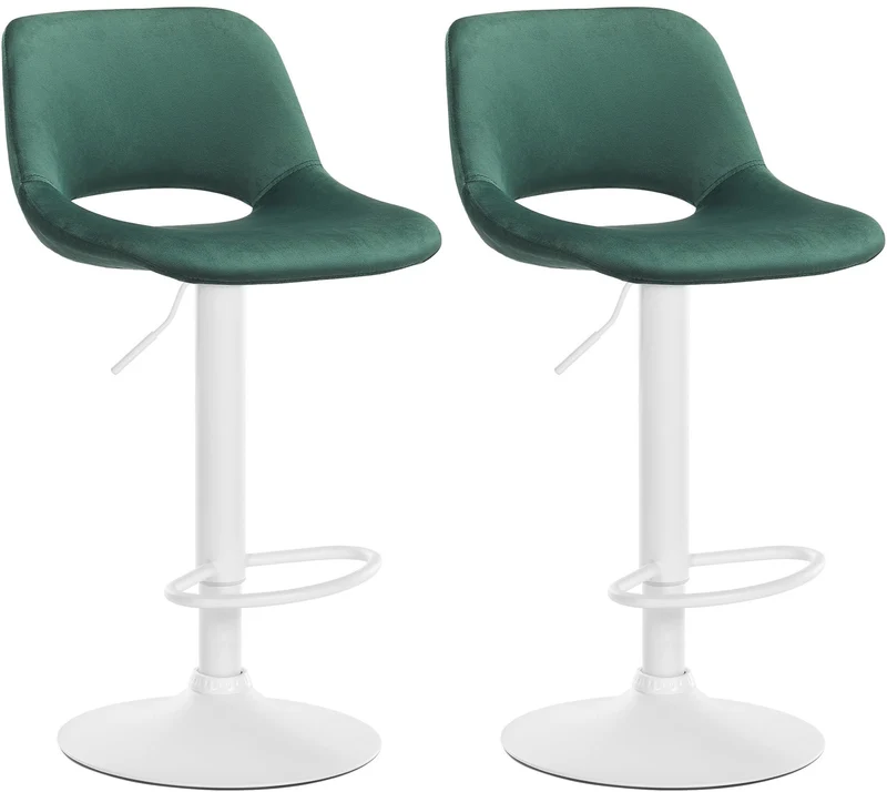Tabourets de bar chaises haute x2 avec repose-pieds en velours vert piètement métallique blanc 10_0004088