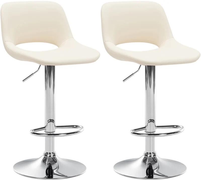 Tabourets de bar chaises haute x2 avec repose-pieds en PVC crème piètement métallique chromé 10_0004063
