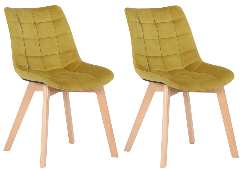 Lot de 2 chaises de salle à manger rembourrage généreux en velours jaune piètement en bois 10_0007769