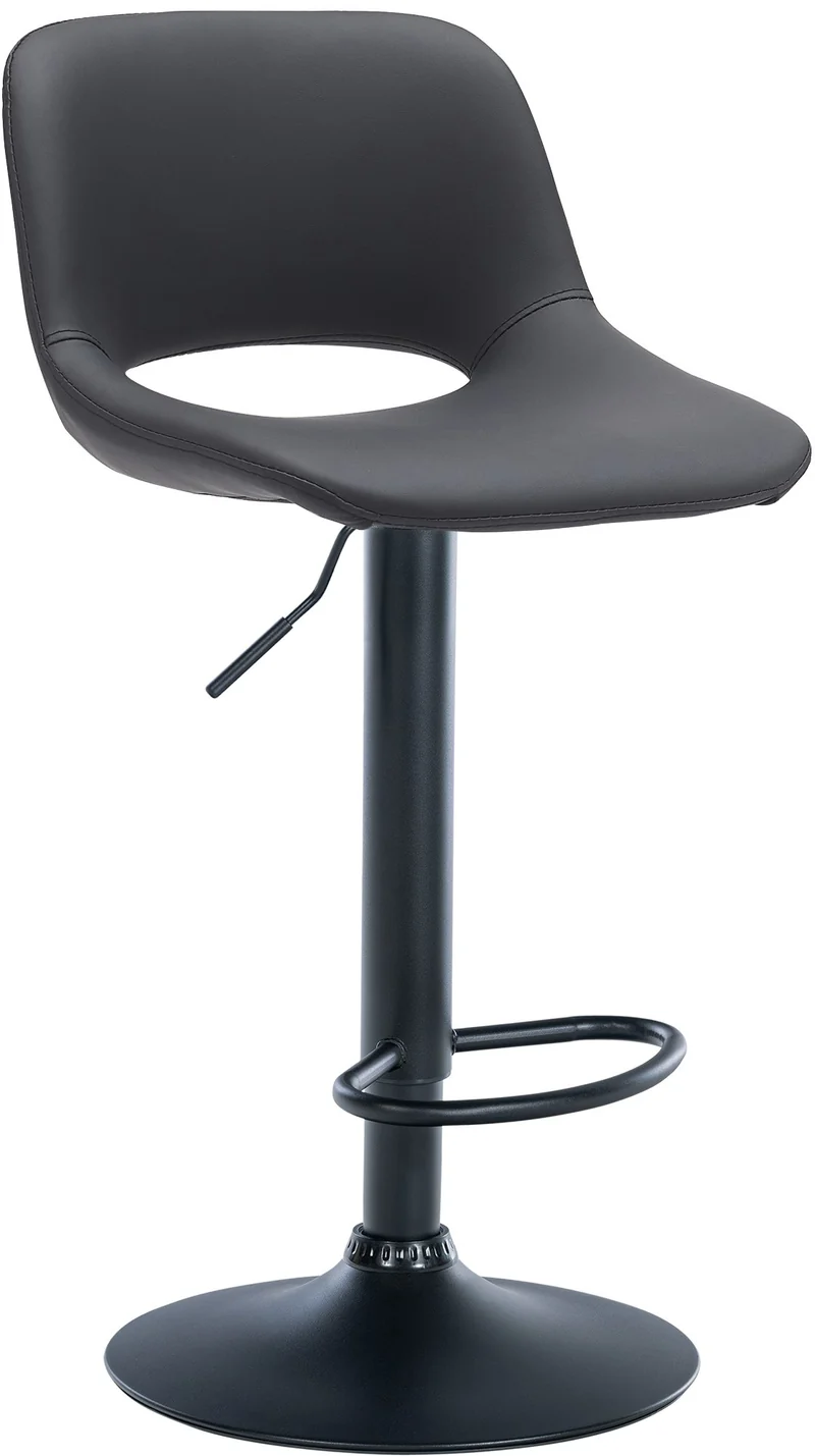Tabouret de bar chaise haute x1 avec repose-pieds en PVC noir piètement métallique noir 10_0004584