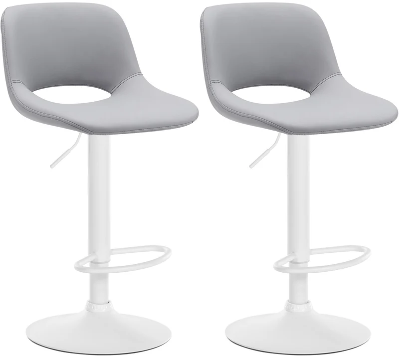 Tabourets de bar chaises haute x2 avec repose-pieds en PVC gris piètement métallique blanc 10_0004069