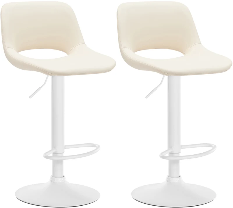 Tabourets de bar chaises haute x2 avec repose-pieds en PVC crème piètement métallique blanc 10_0004071