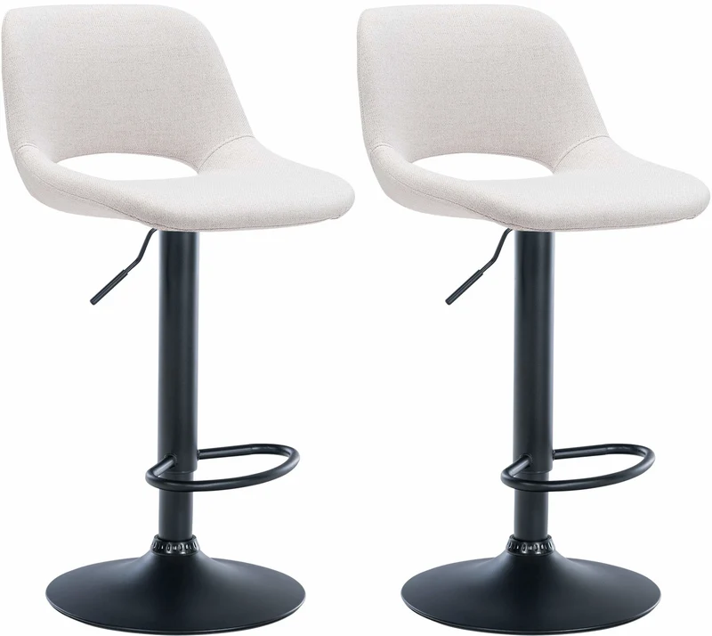 Tabourets de bar chaises haute x2 avec repose-pieds en tissu crème piètement métallique noir 10_0004096