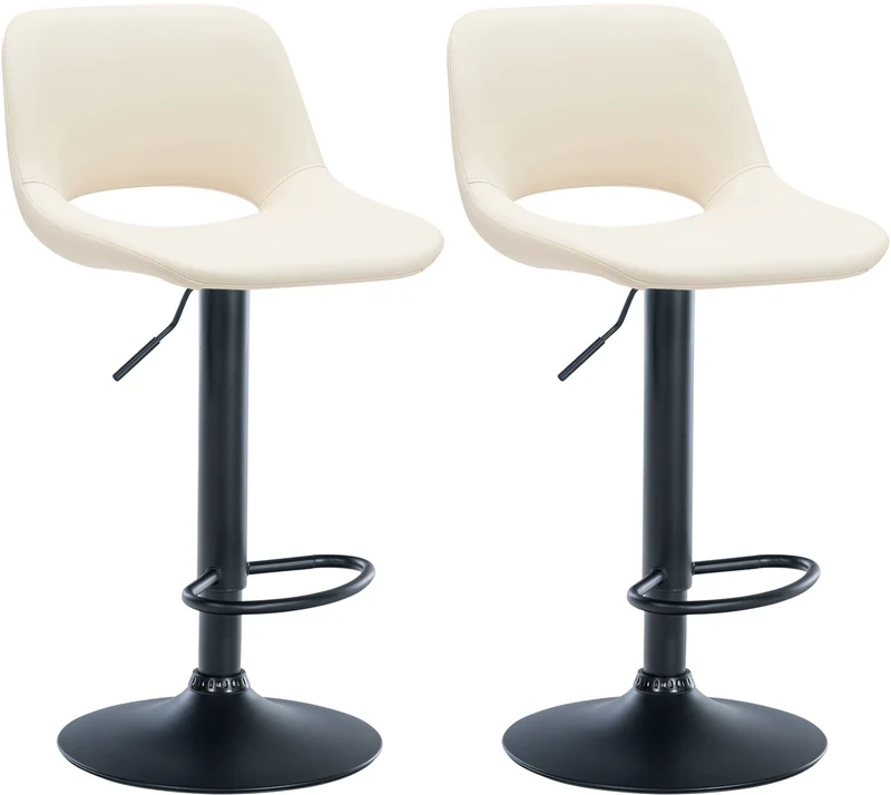 Tabourets de bar chaises haute x2 avec repose-pieds en PVC crème piètement métallique noir 10_0004067