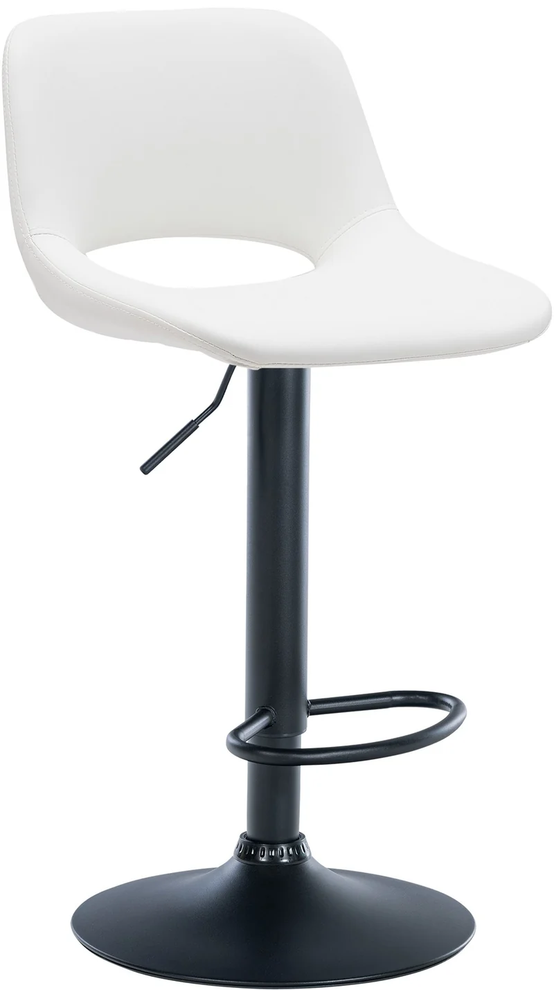 Tabouret de bar chaise haute x1 avec repose-pieds en PVC blanc piètement métallique noir 10_0004582