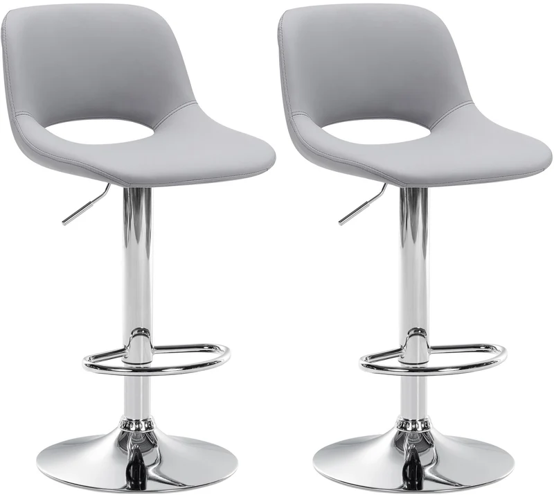 Tabourets de bar chaises haute x2 avec repose-pieds en PVC gris piètement métallique chromé 10_0004061