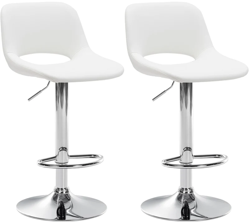 Tabourets de bar chaises haute x2 avec repose-pieds en PVC blanc piètement métallique chromé 10_0004060
