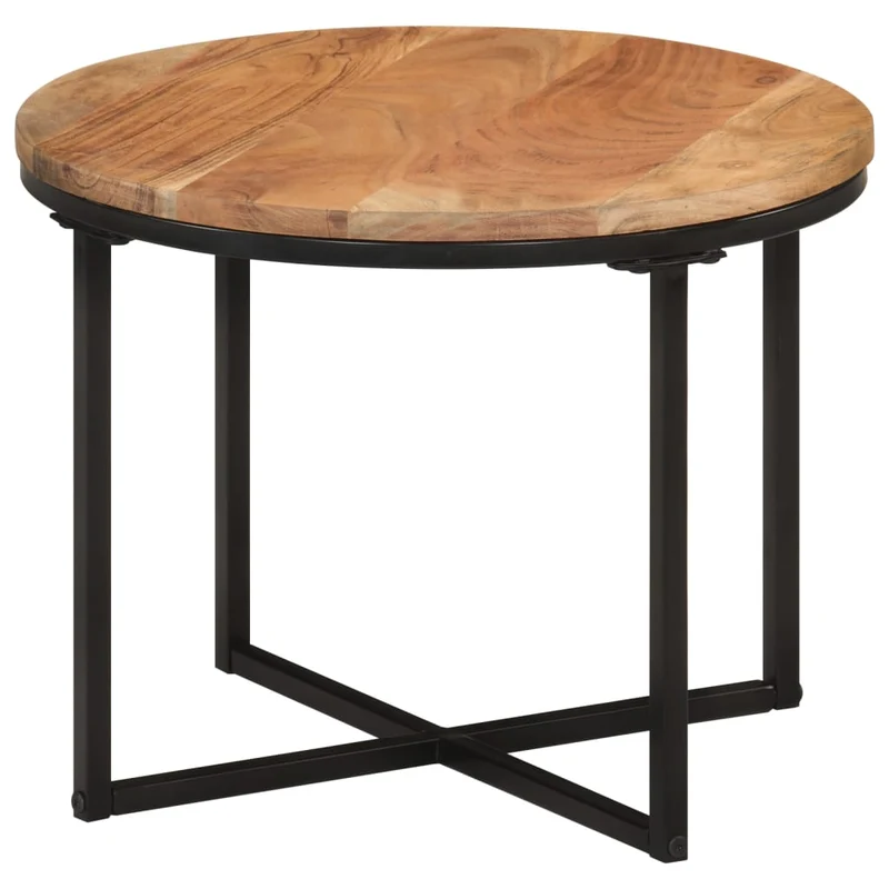 Table d'appoint forme ronde style industriel 45 x 45 x 35 cm bois massif acacia et fer DEC037064