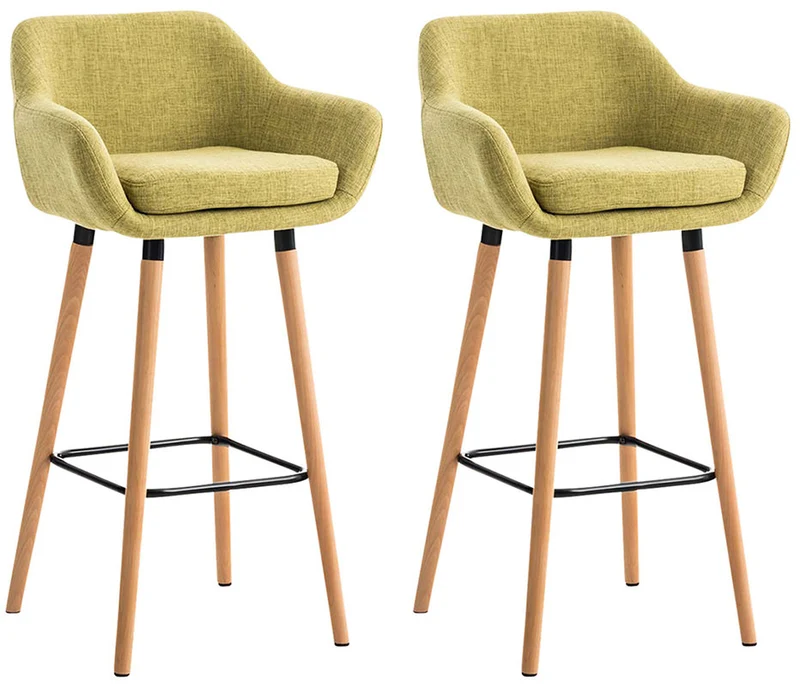 Lot de 2 tabourets de bar design et confortable en tissu vert clair avec accoudoirs et repose-pieds 10_0000272