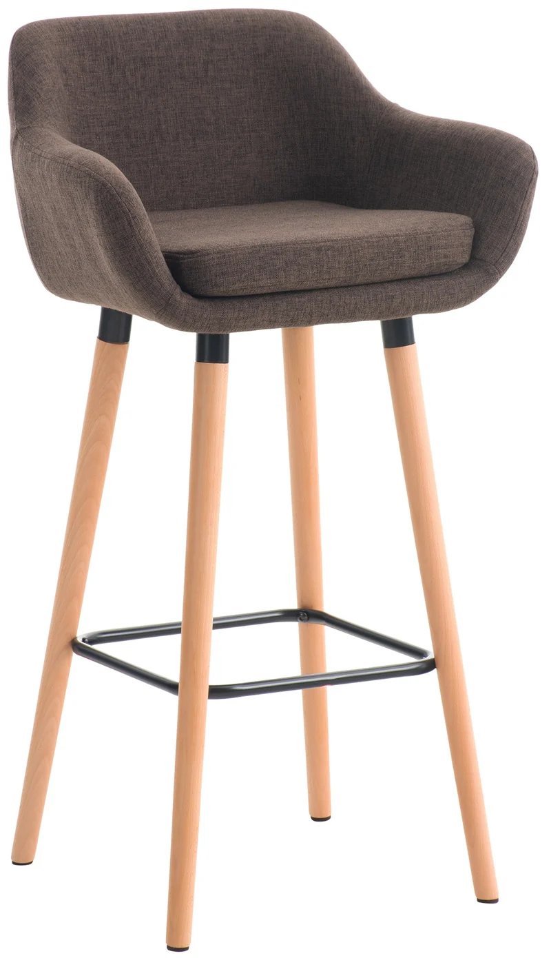 Tabouret de bar lounge x1 design scandinave assise en tissu marron pieds en bois repose-pieds en métal 10_0004921