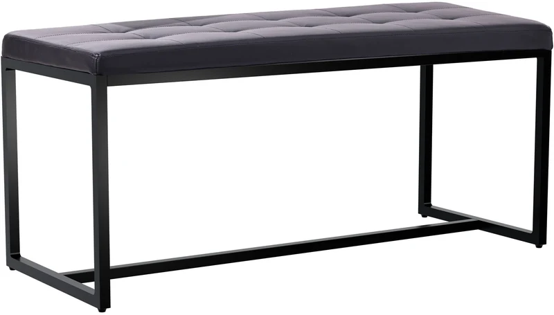 Banc d’entrée contemporain largeur 100cm à structure en métal noir assise capitonnée en similicuir noir 10_0006238