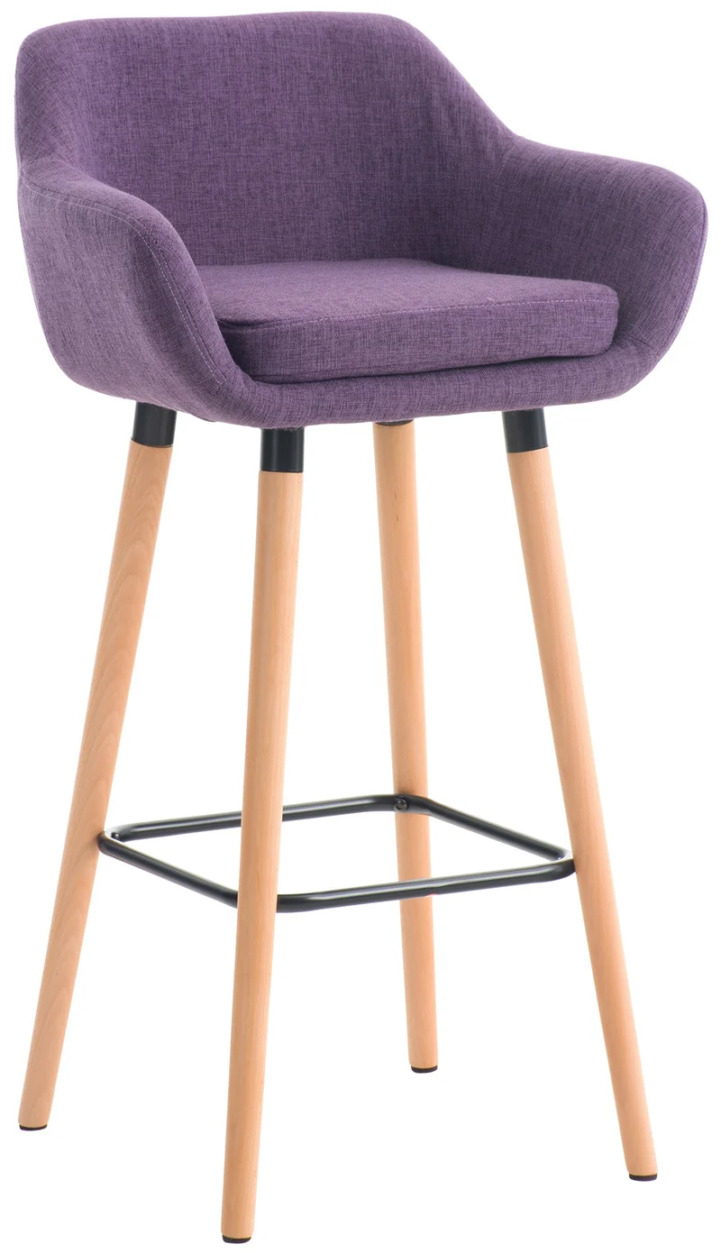 Tabouret de bar lounge x1 design scandinave assise en tissu violet pieds en bois repose-pieds en métal 10_0004925
