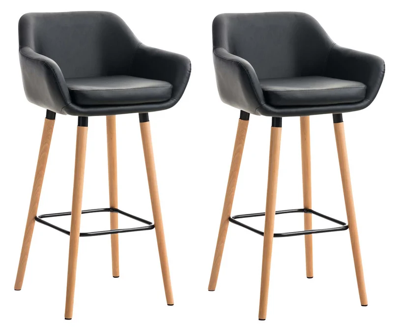Lot de 2 tabourets de bar design et confortable en synthétique noir avec accoudoirs et repose-pieds 10_0000229
