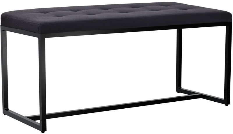 Banc d’entrée contemporain largeur 100cm à structure en métal noir assise capitonnée en tissu noir 10_0006279