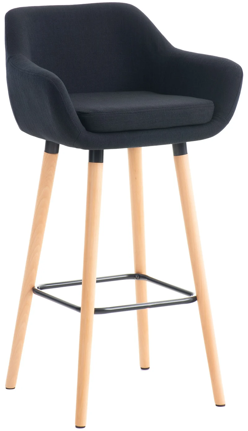 Tabouret de bar lounge x1 design scandinave assise en tissu noir pieds en bois repose-pieds en métal 10_0004926