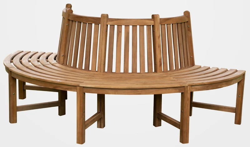 Banc d'arbre de jardin 206cm semi-circulaire avec dossier en bois de teck massif 10_0008730