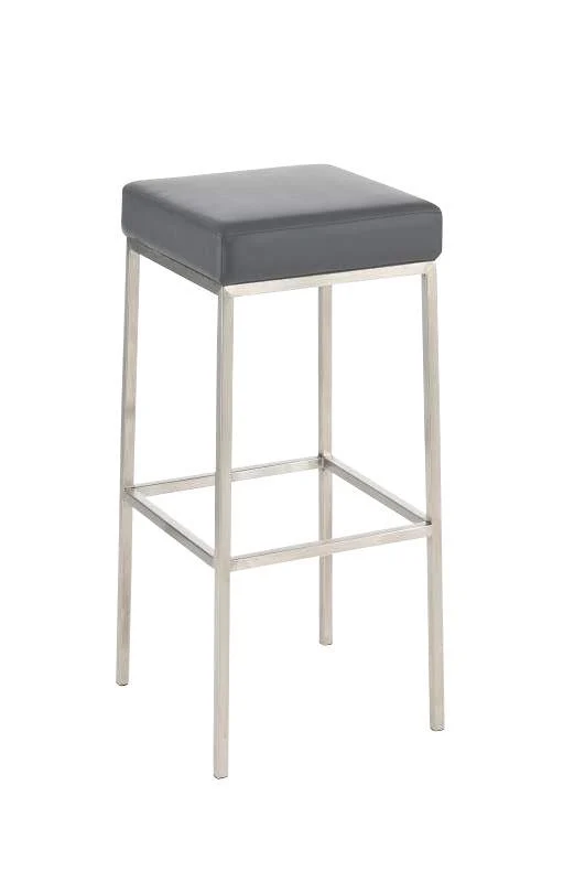 Tabouret de bar rembourré revêtement synthétique gris avec repose-pieds acier inoxydable hauteur de l'assise 85 cm 10_0000021