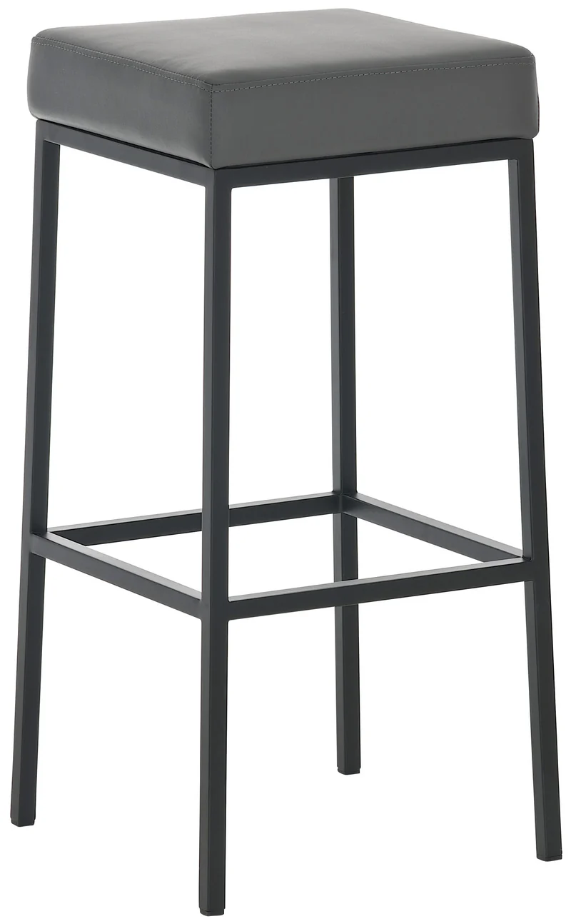 Tabouret de bar x1 avec repose-pieds design simple hauteur 85 cm en PVC gris et métal noir 10_0005246