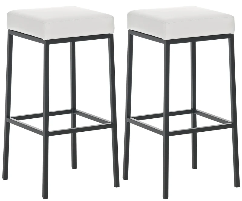 Lot de 2 tabourets de bar avec repose-pieds design simple hauteur 80 cm assise en PVC blanc support en métal noir 10_0004366