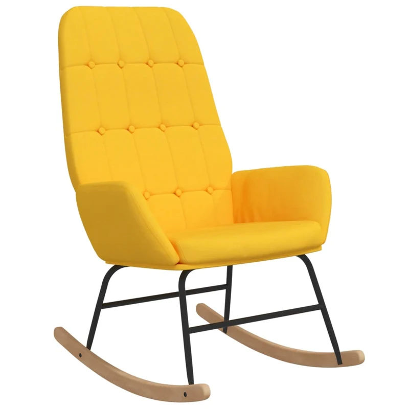 Fauteuil à bascule d'allaitement rembourré relax pour salon en tissu jaune moutarde capitonné DEC029007