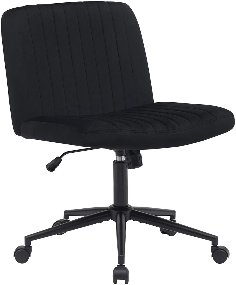 Chaise de bureau contemporaine surpiqûres verticale en velours noir réglable en hauteur et rotatif à 360 degrés 10_0007035