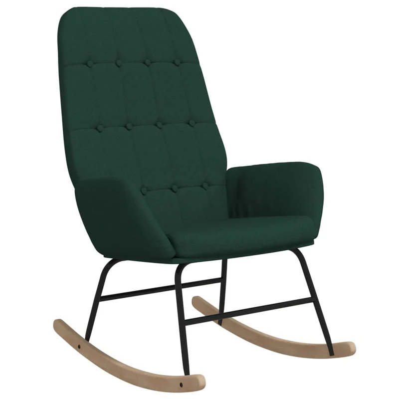 Fauteuil à bascule d'allaitement rembourré relax pour salon en tissu vert foncé DEC029094
