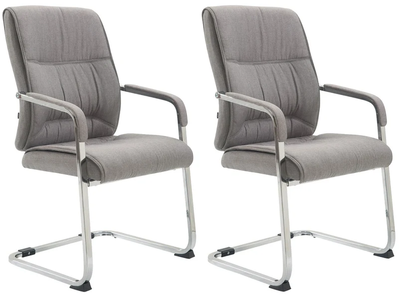Lot de 2 chaises de bureau avec accoudoirs XXL en tissu gris cadre en métal chromé 10_0003124