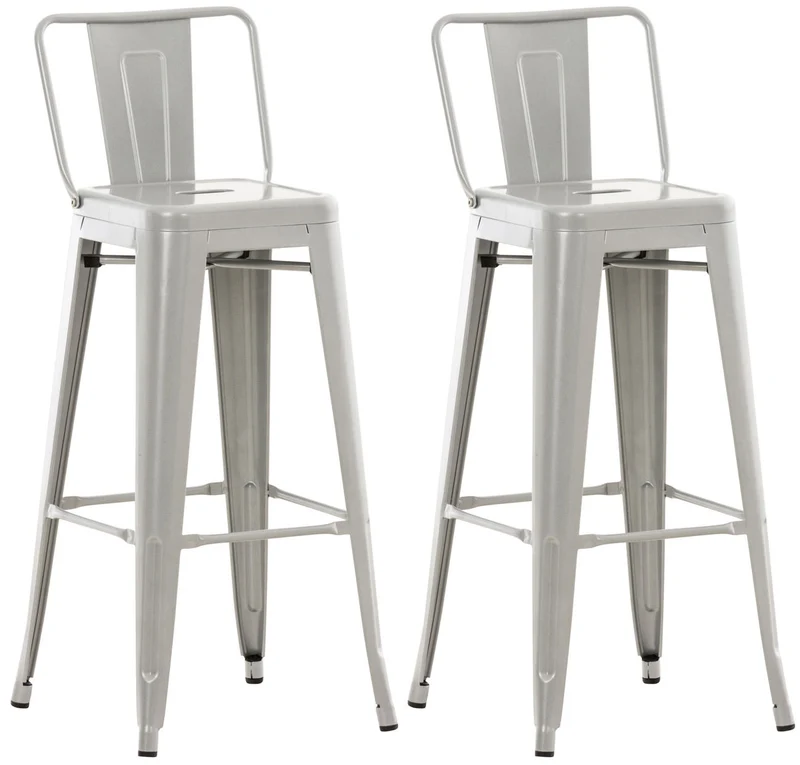 Lot de 2 tabourets de bar design industriel en métal avec repose-pied couleur gris 10_0000967
