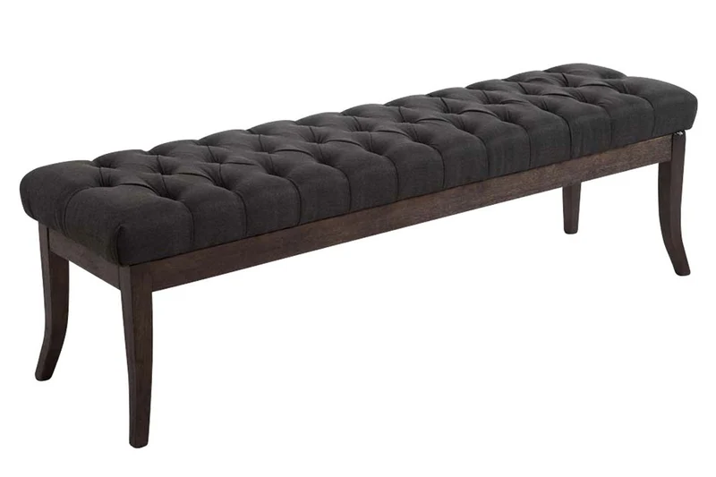 Banc design Chesterfield 150 cm avec coutures décoratives tissu gris foncé piétement en bois foncé 10_0003688