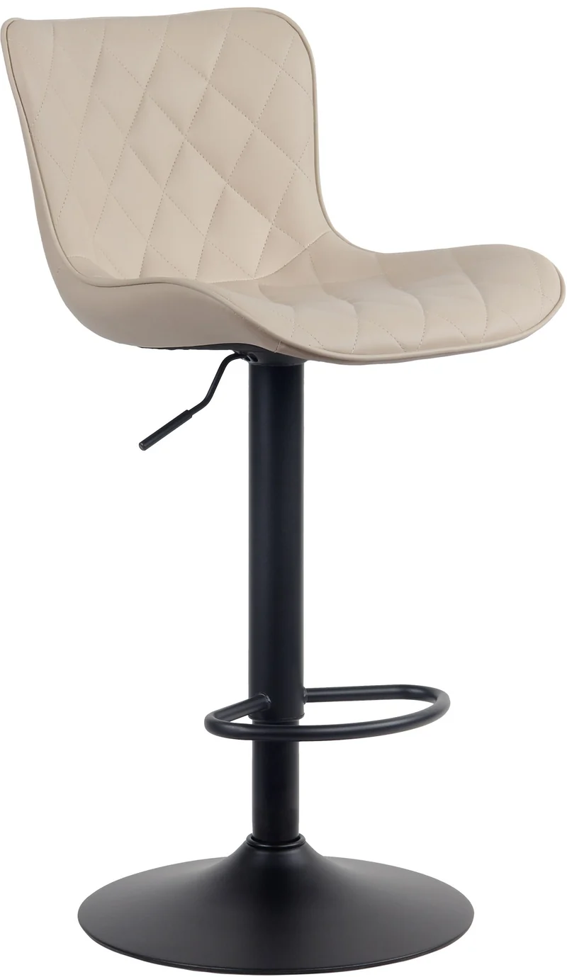 Tabouret de bar x1 coutures décoratives pied trompette hauteur réglable en métal noir assise en PVC crème 10_0004857