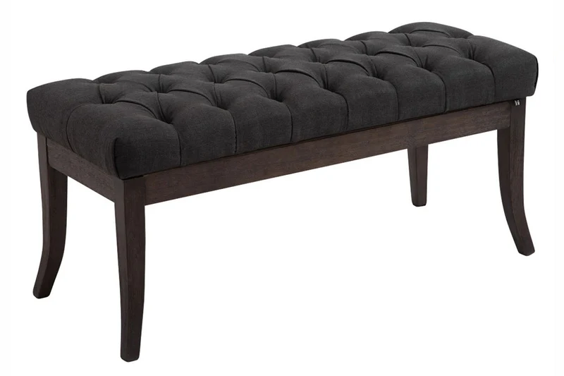 Banc design Chesterfield 100 cm avec coutures décoratives tissu gris foncé piétement en bois foncé 10_0003683
