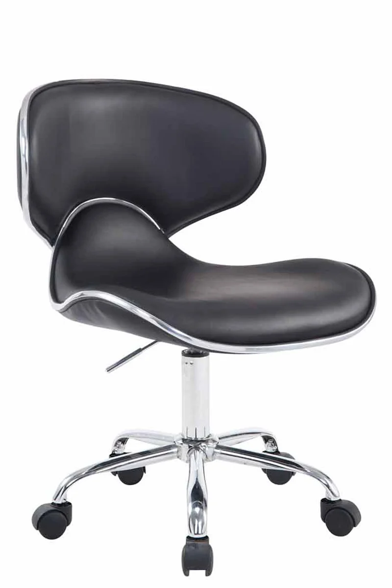 Tabouret de travail sur roulettes hauteur réglable et pivotant en synthétique noir pieds métal chromé TABO10188