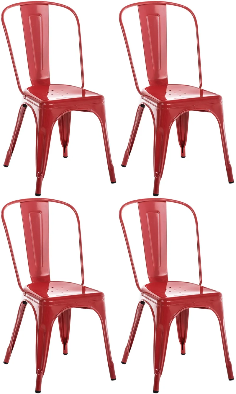 Lot de 4 chaises de salle à manger empilable avec dossier style industriel en métal rouge 10_0006171