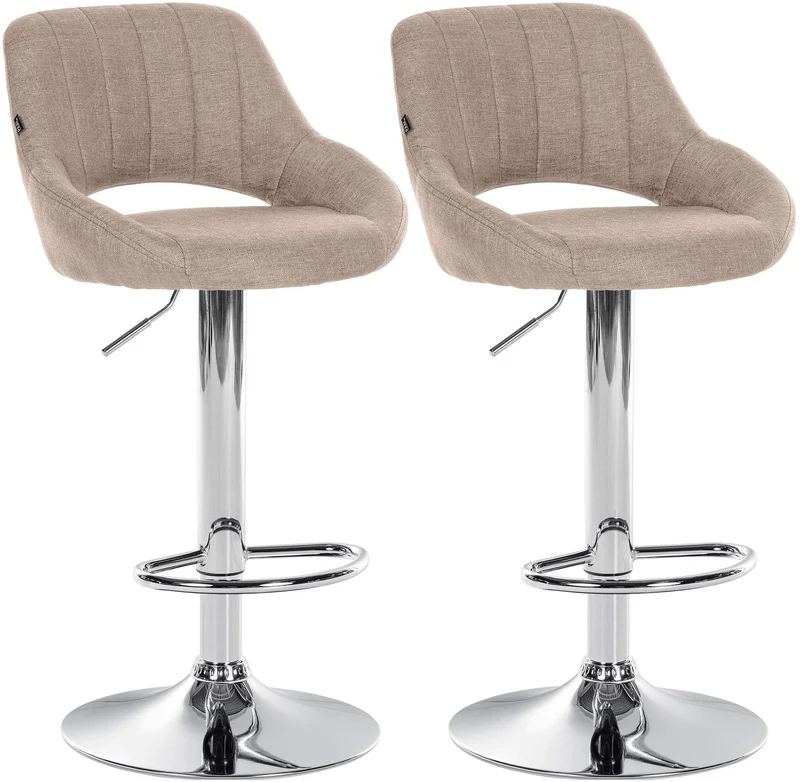 Lot de 2 tabourets de bar avec repose-pieds pivotant et réglable en tissu taupe et métal TDB10811